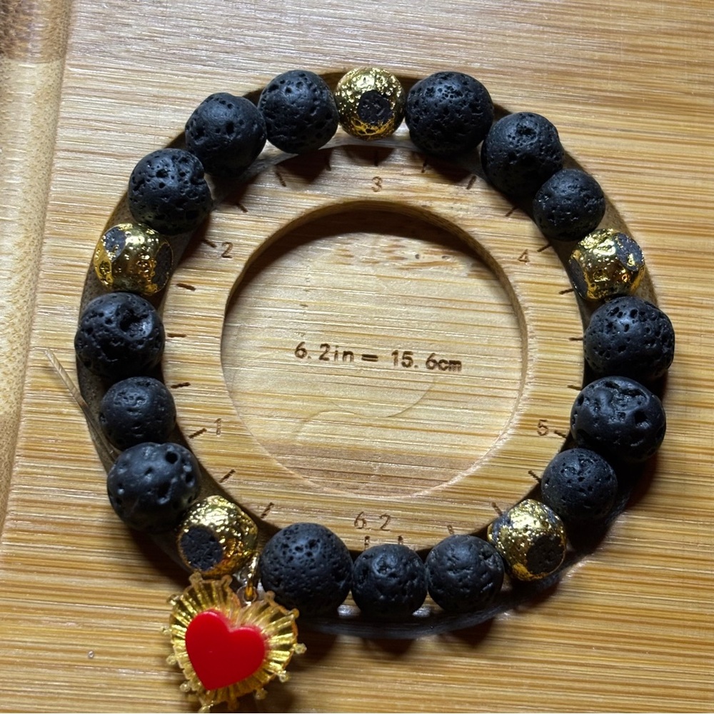 🆕 ♥️ ‘My Immaculate Heart’ Lava Stone Stretch Stackable Bracelet 🙏